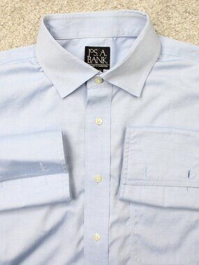Jos A Bank Shirt Mens 16 1/2, 33 Blue Traveler's Tailored Fit French Cuff L/S